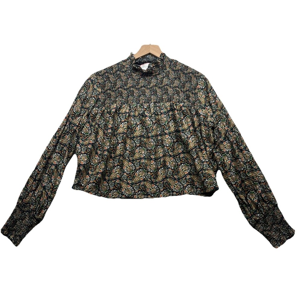 Saccharine New York CottageCore S Small High Neck Boho Cotton Silk Blouse Top